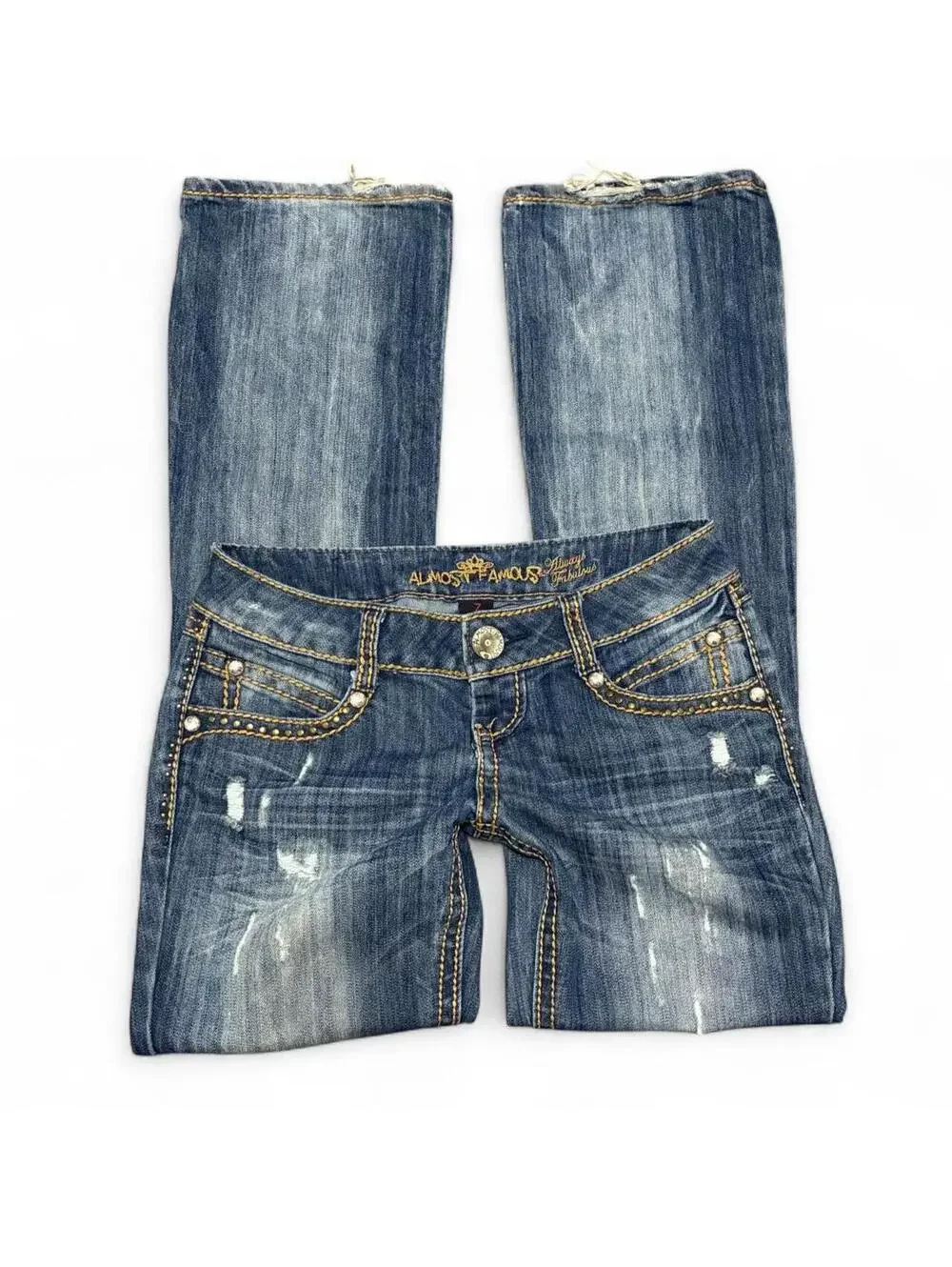 Almost Famous Y2K Studded Distressed Bootcut Jeans Size 7